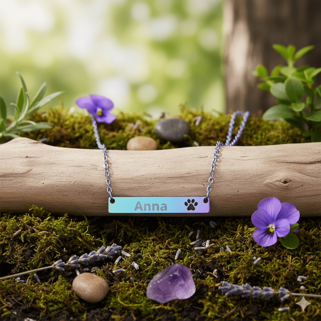 Custom Paw Bar Necklace, Engraved Name Bar Pendant - You're My Kind of Weird