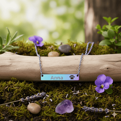 Custom Paw Bar Necklace, Engraved Name Bar Pendant - You're My Kind of Weird