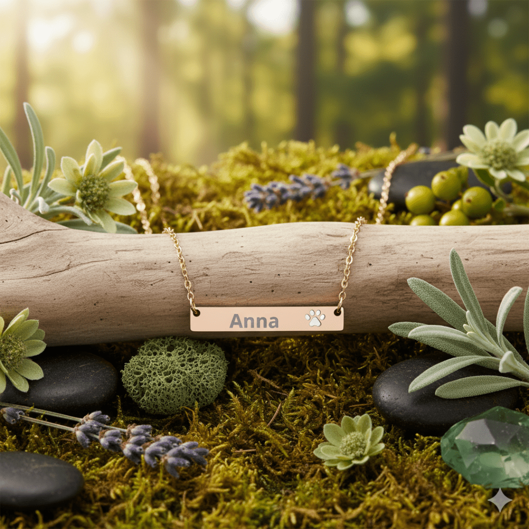 Custom Paw Bar Necklace, Engraved Name Bar Pendant - You're My Kind of Weird