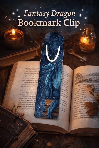 Metal Blue Dragon on Books Bookmark | Fantasy Night Sky Reading Accessory - You're My Kind of Weird