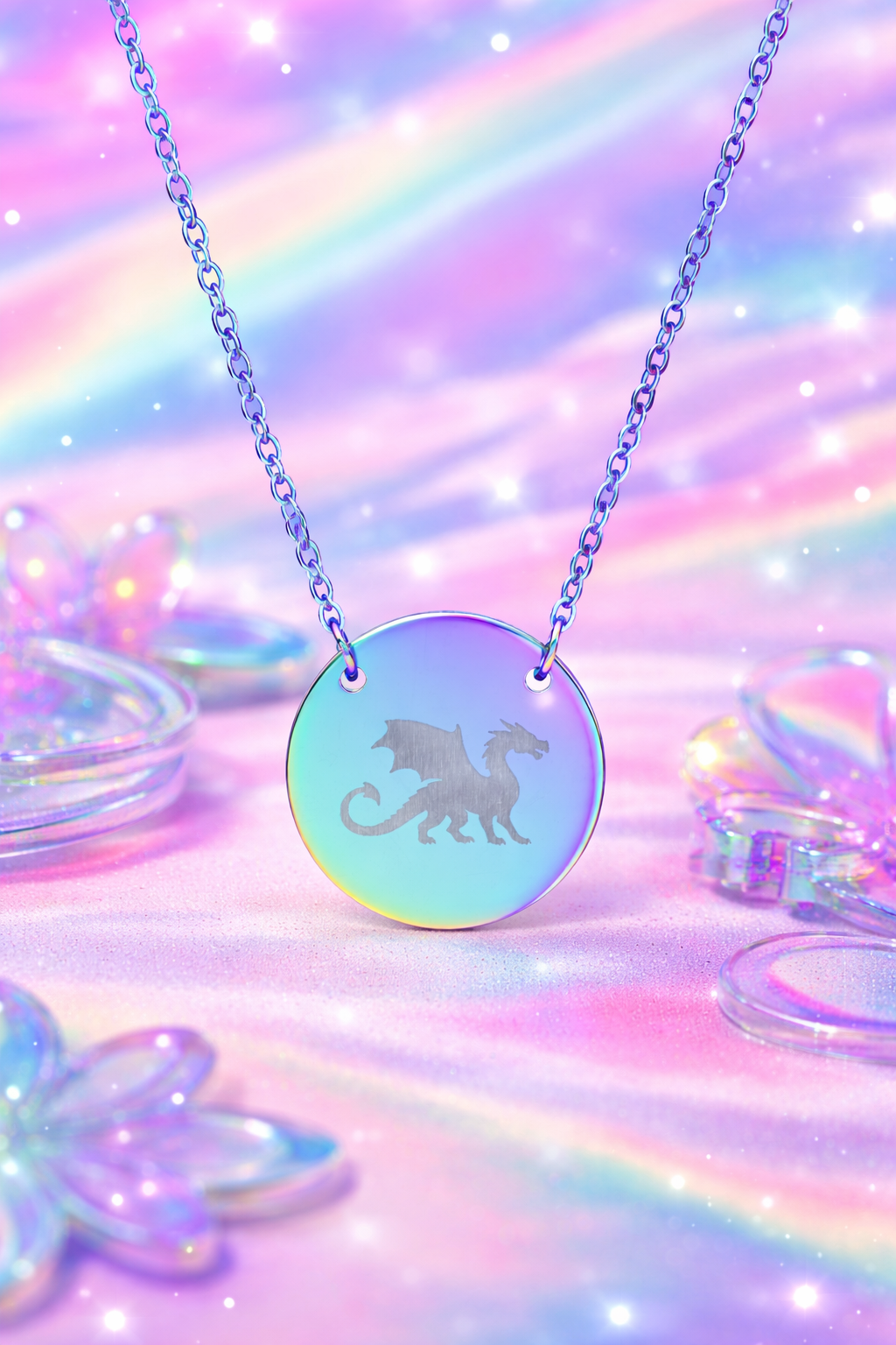 Dragon Engraved Necklace Stainless Steel Circle Pendant Necklace, Gothic Dragon Medallion, DnD Gift, Everyday Dragon Jewelry - You're My Kind of Weird