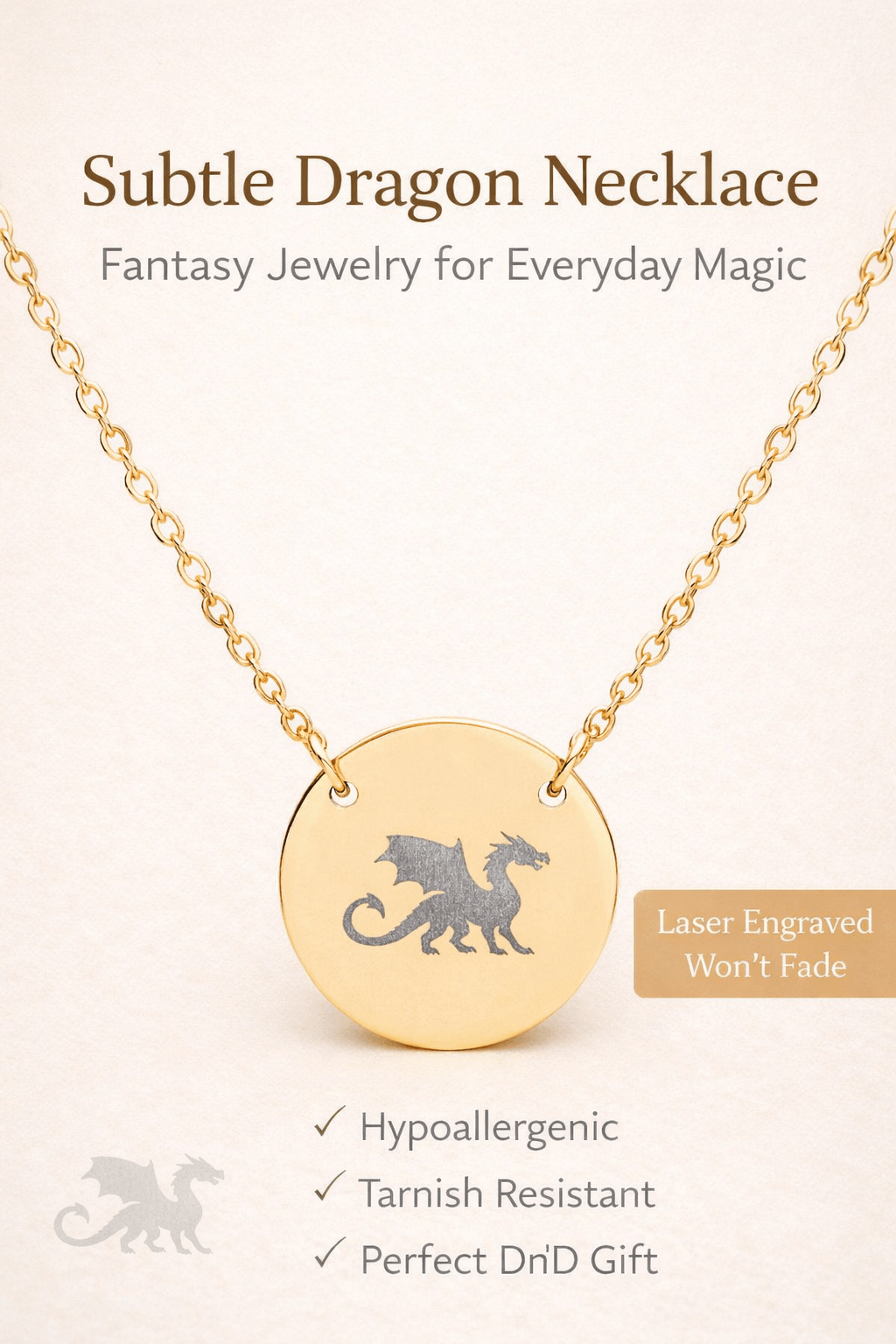 Dragon Engraved Necklace Stainless Steel Circle Pendant Necklace, Gothic Dragon Medallion, DnD Gift, Everyday Dragon Jewelry - You're My Kind of Weird