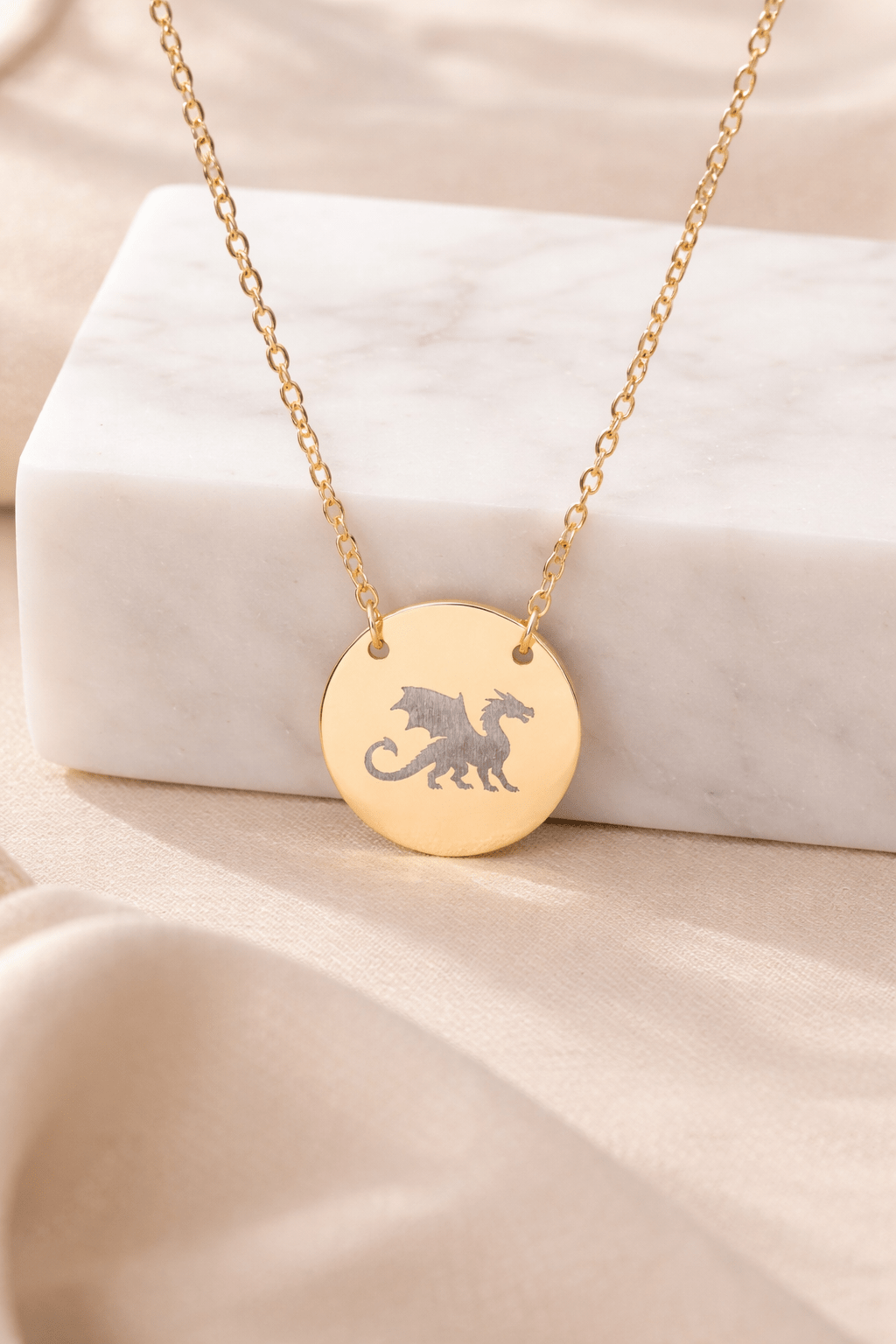 Dragon Engraved Necklace Stainless Steel Circle Pendant Necklace, Gothic Dragon Medallion, DnD Gift, Everyday Dragon Jewelry - You're My Kind of Weird