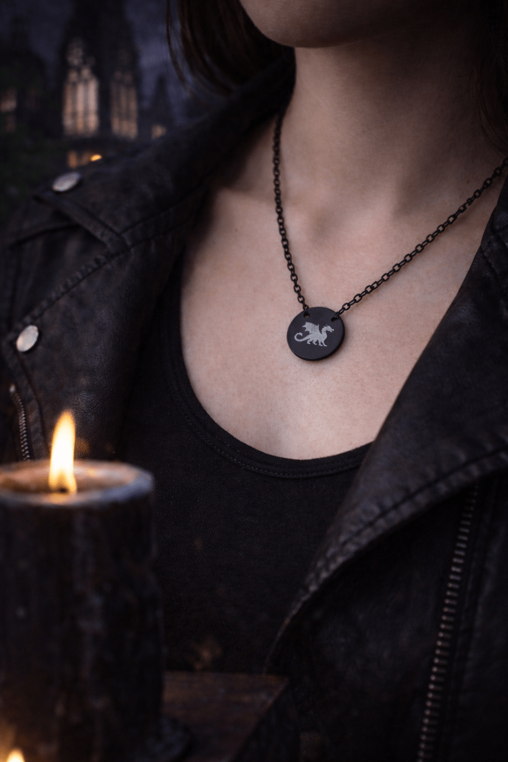 Dragon Engraved Necklace Stainless Steel Circle Pendant Necklace, Gothic Dragon Medallion, DnD Gift, Everyday Dragon Jewelry - You're My Kind of Weird