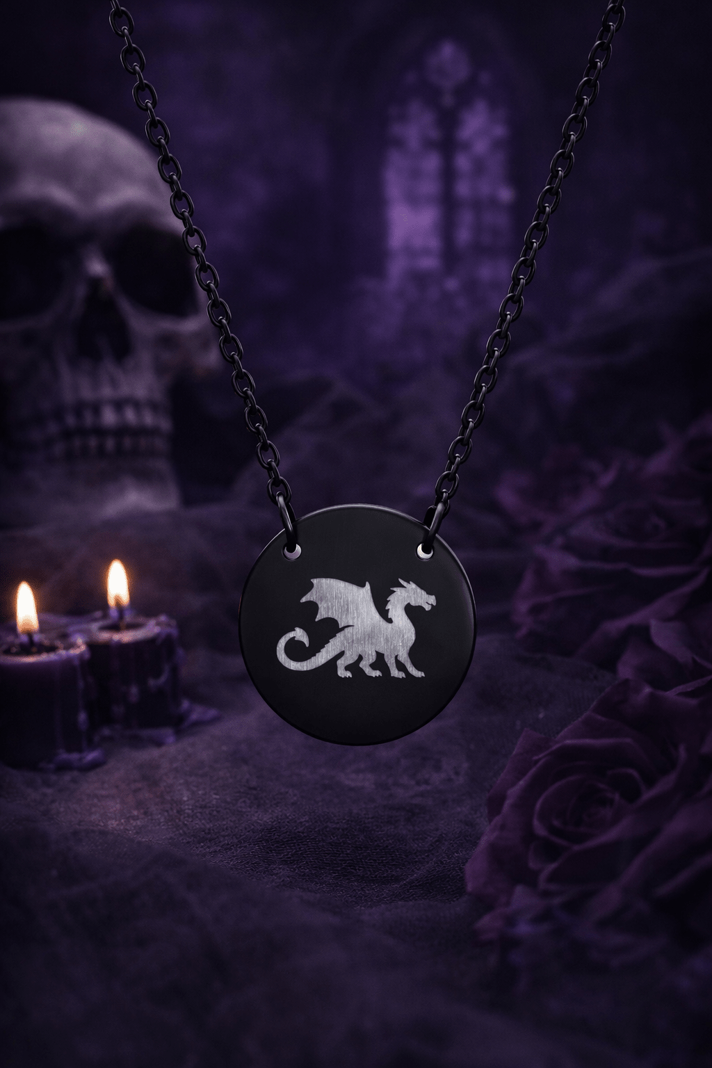 Dragon Engraved Necklace Stainless Steel Circle Pendant Necklace, Gothic Dragon Medallion, DnD Gift, Everyday Dragon Jewelry - You're My Kind of Weird