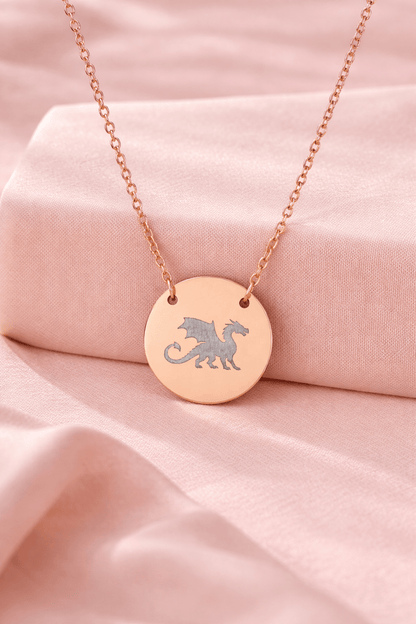 Dragon Engraved Necklace Stainless Steel Circle Pendant Necklace, Gothic Dragon Medallion, DnD Gift, Everyday Dragon Jewelry - You're My Kind of Weird