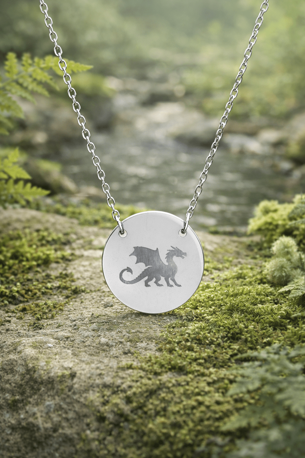 Dragon Engraved Necklace Stainless Steel Circle Pendant Necklace, Gothic Dragon Medallion, DnD Gift, Everyday Dragon Jewelry - You're My Kind of Weird