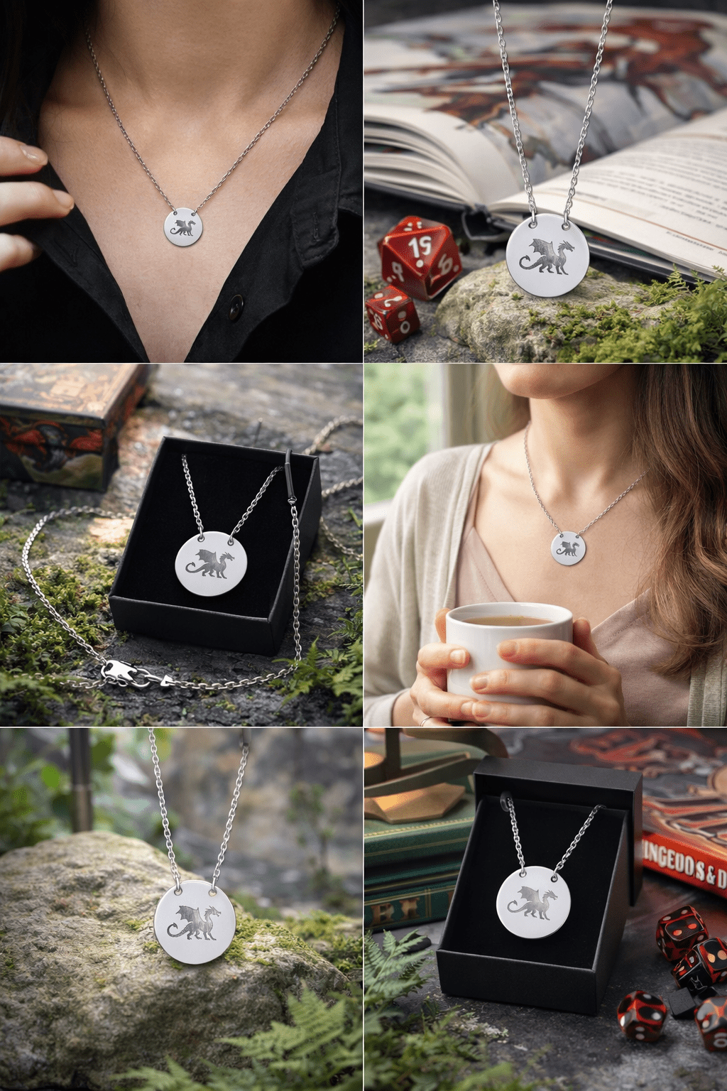 Dragon Engraved Necklace Stainless Steel Circle Pendant Necklace, Gothic Dragon Medallion, DnD Gift, Everyday Dragon Jewelry - You're My Kind of Weird