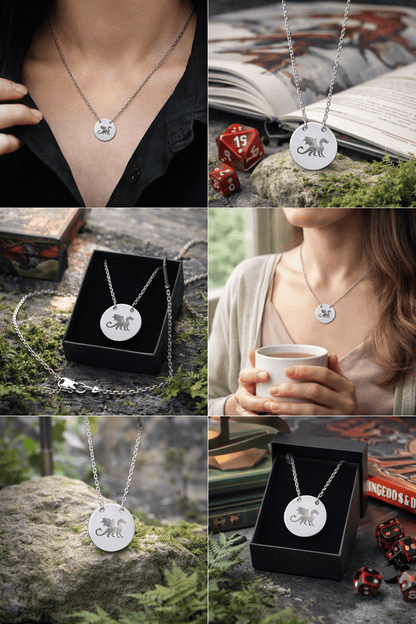 Dragon Engraved Necklace Stainless Steel Circle Pendant Necklace, Gothic Dragon Medallion, DnD Gift, Everyday Dragon Jewelry - You're My Kind of Weird