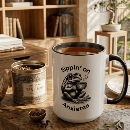Sippin’ on Anxietea Frog Ceramic Mug (11/15oz) - You're My Kind of Weird