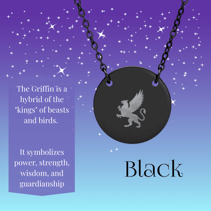 Griffin Necklace, Engraved Disc Pendant 18mm - You're My Kind of Weird