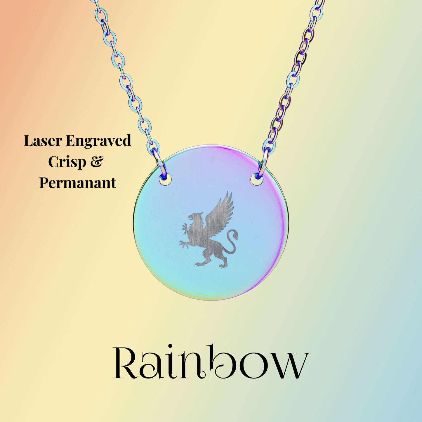 Griffin Necklace, Engraved Disc Pendant 18mm - You're My Kind of Weird