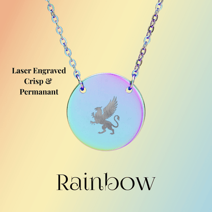 Griffin Necklace, Engraved Disc Pendant 18mm - You're My Kind of Weird