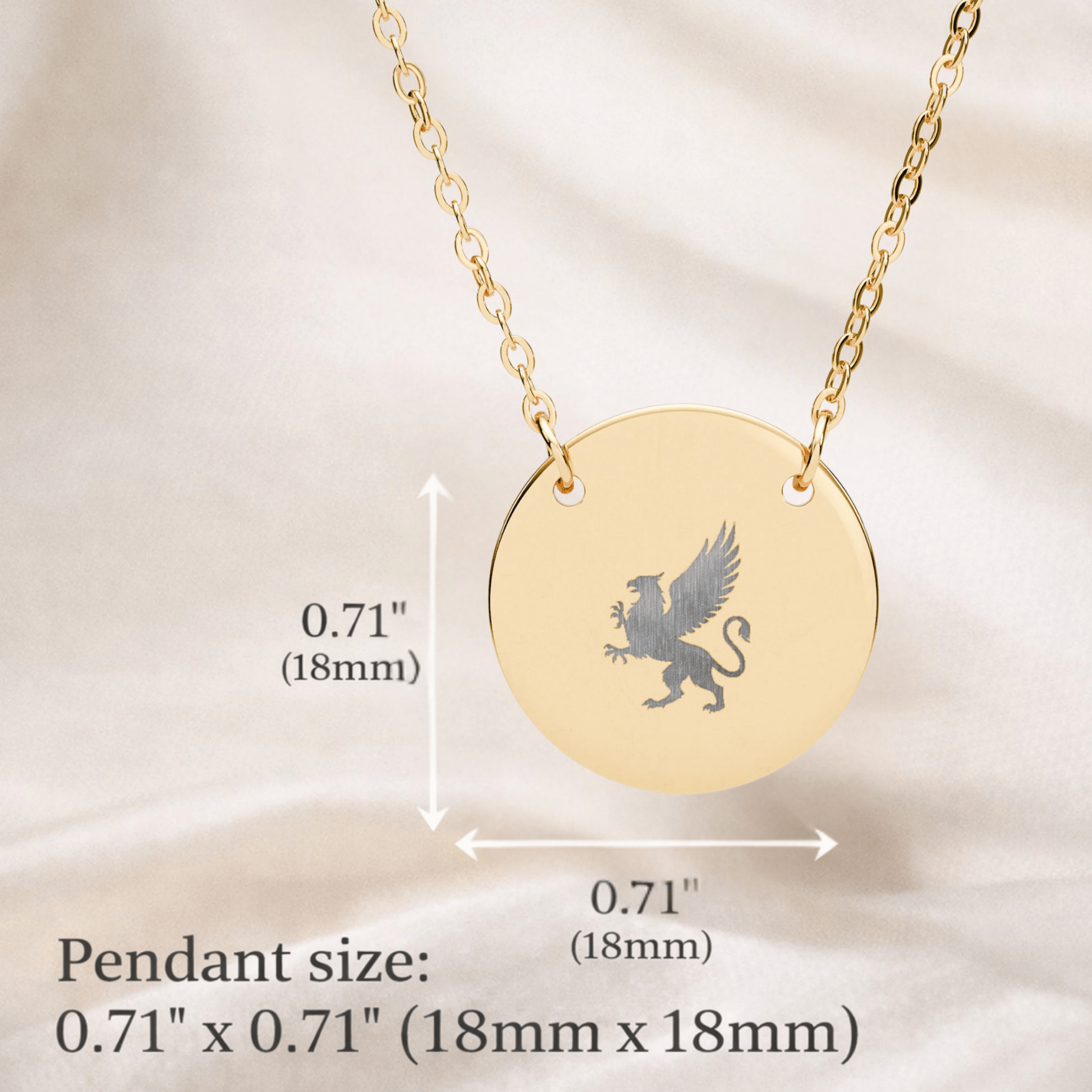 Griffin Necklace, Engraved Disc Pendant 18mm - You're My Kind of Weird