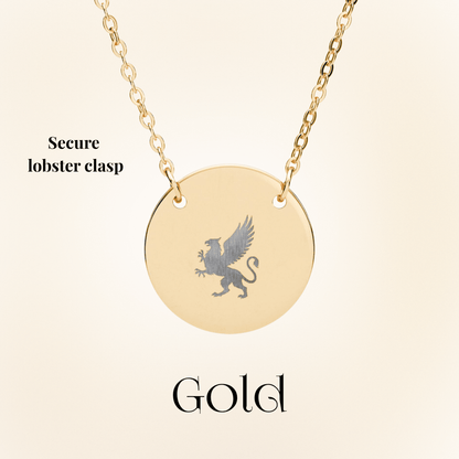 Griffin Necklace, Engraved Disc Pendant 18mm - You're My Kind of Weird