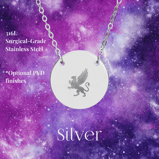 Griffin Necklace, Engraved Disc Pendant 18mm - You're My Kind of Weird