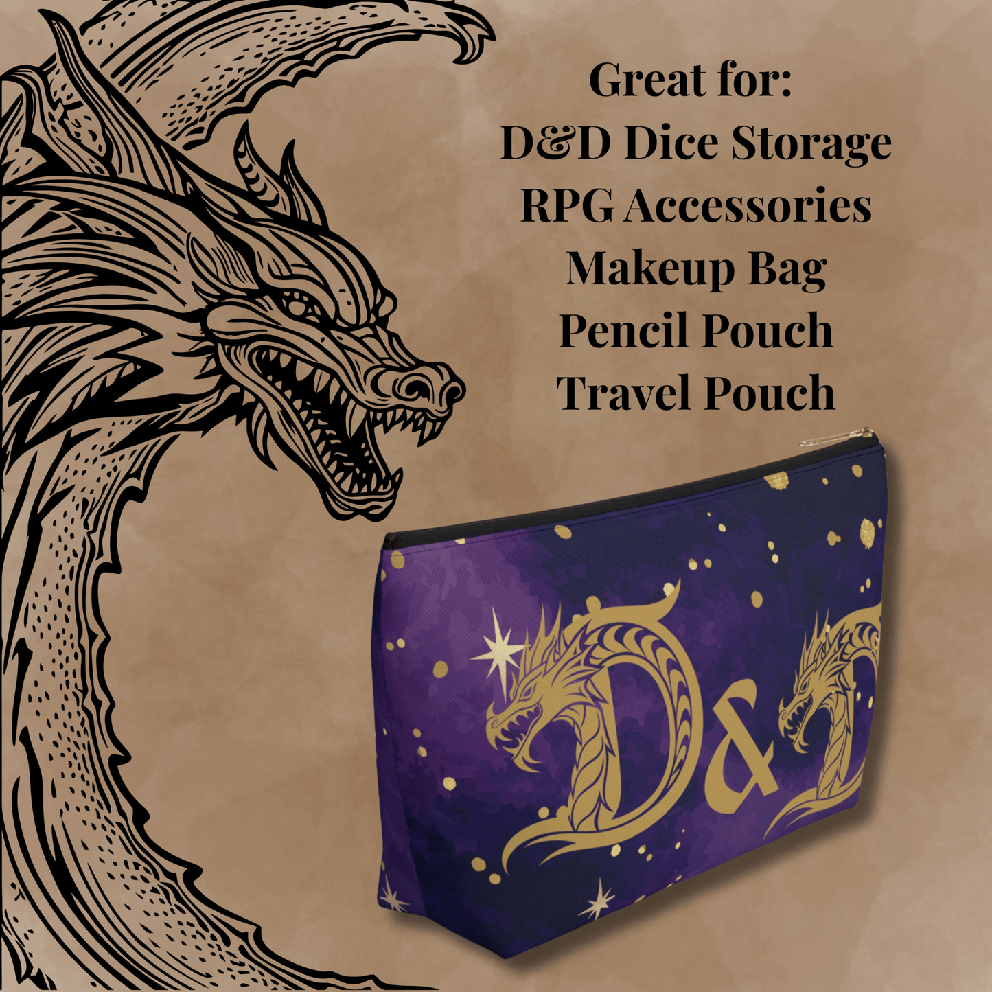 Golden Dragon D&D Accessory Pouch | T - Bottom Zipper Pouch - You're My Kind of Weird
