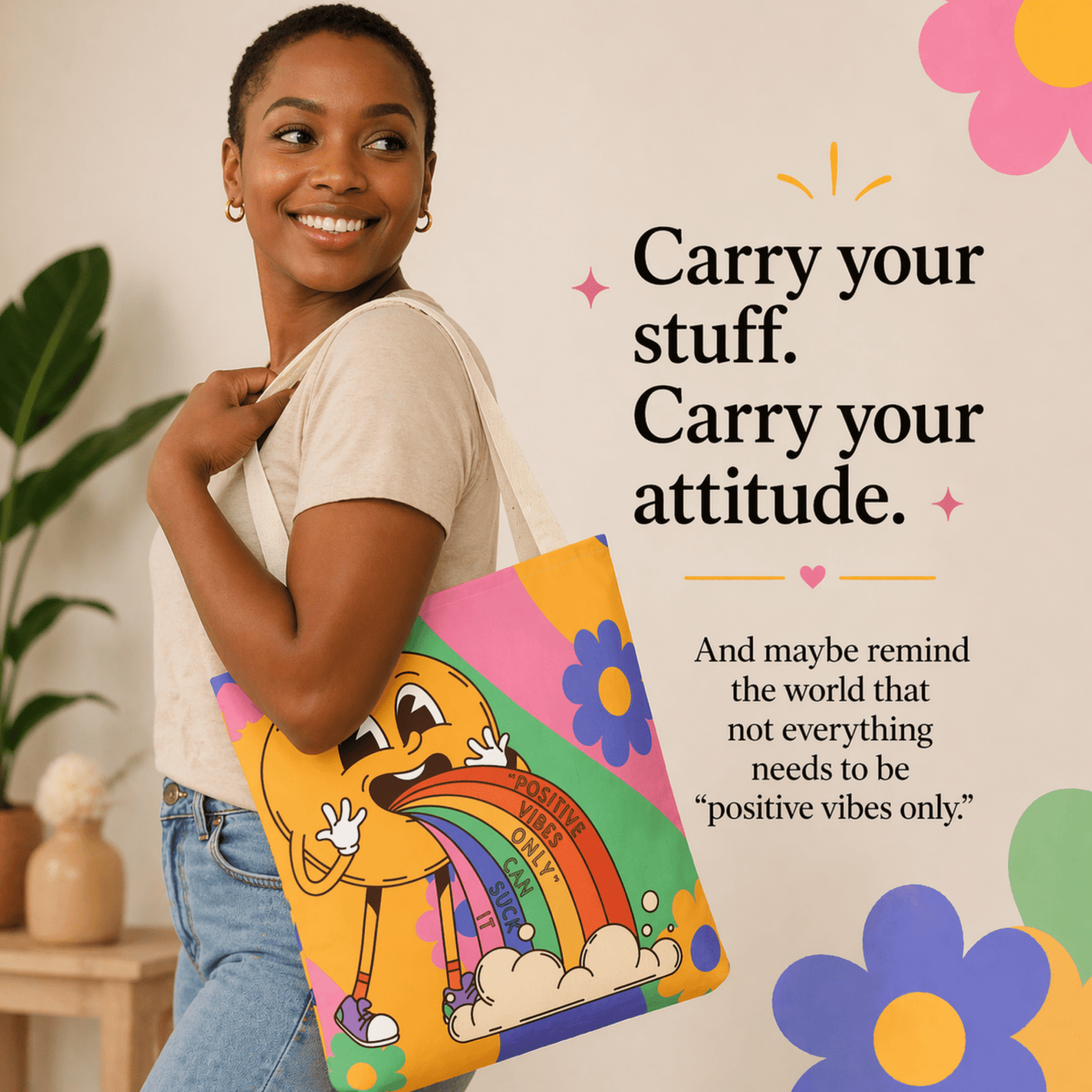 Chemo Support Tote Bag "Positive Vibes Only Can Suck It" Chemo Care Package Bag and Hospital Treatment Tote - You're My Kind of Weird