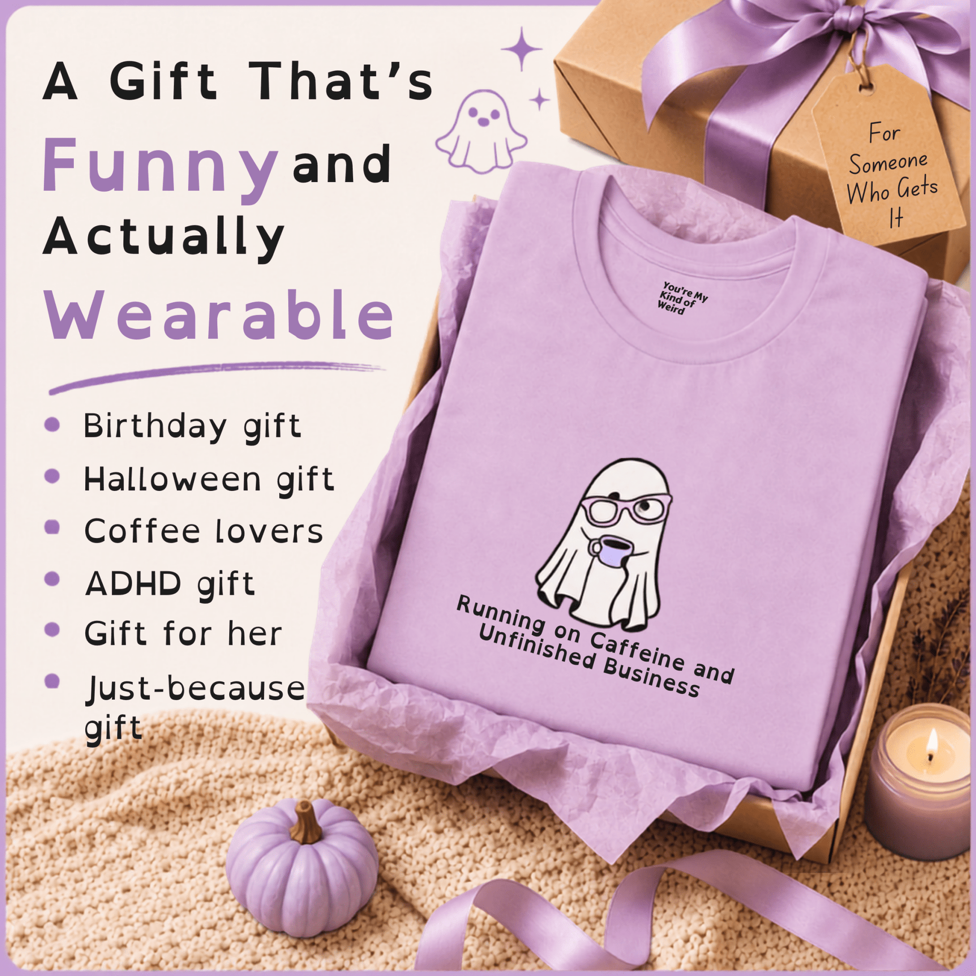 Cute Ghost Coffee Shirt, Running on Caffeine Tee - You're My Kind of Weird