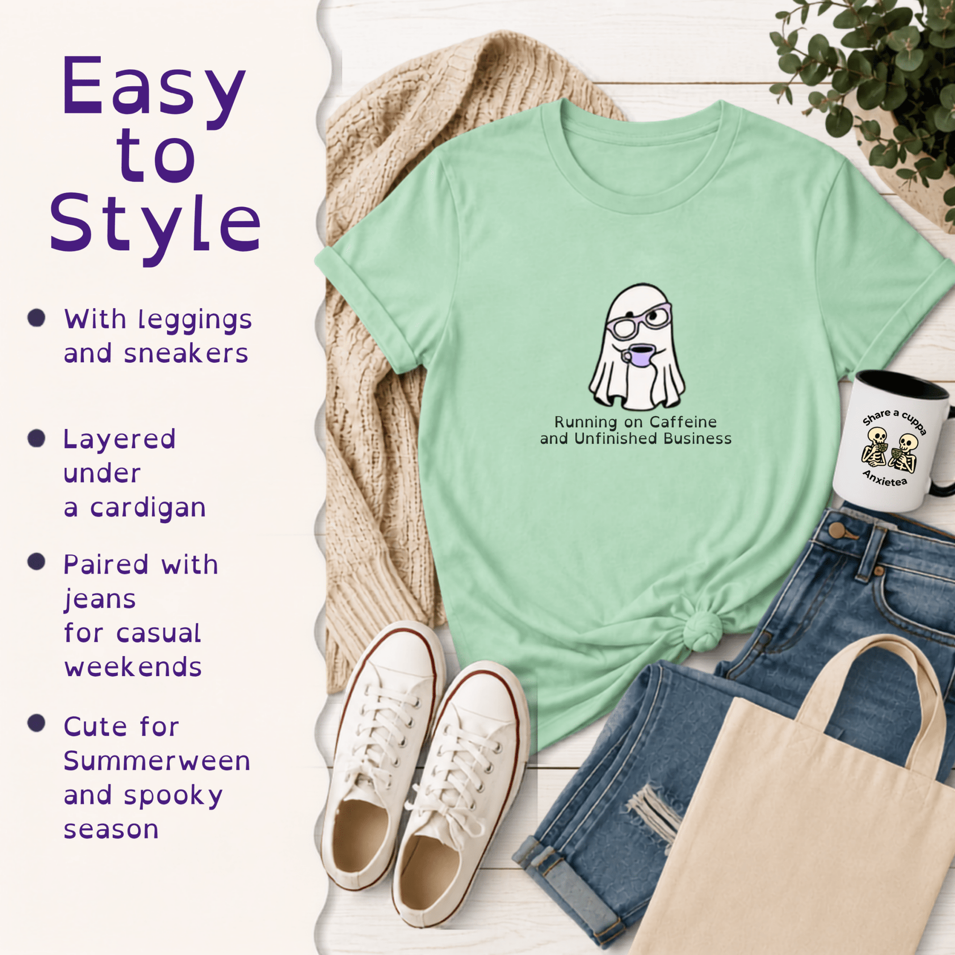 Cute Ghost Coffee Shirt, Running on Caffeine Tee - You're My Kind of Weird