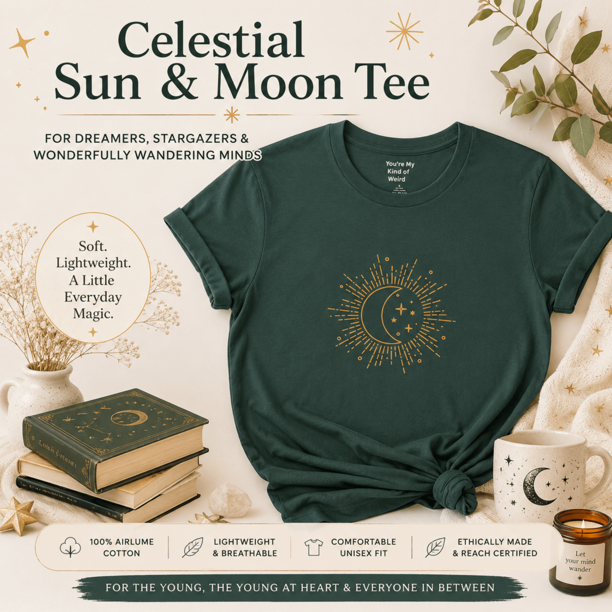 Celestial Moon Shirt, Whimsigoth Graphic Tee - You're My Kind of Weird