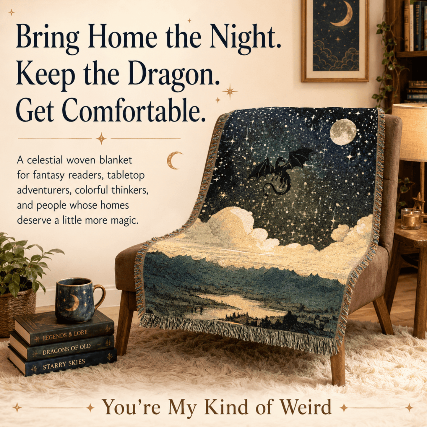 Celestial Dragon Woven Blanket, Fantasy Throw Blanket - You're My Kind of Weird