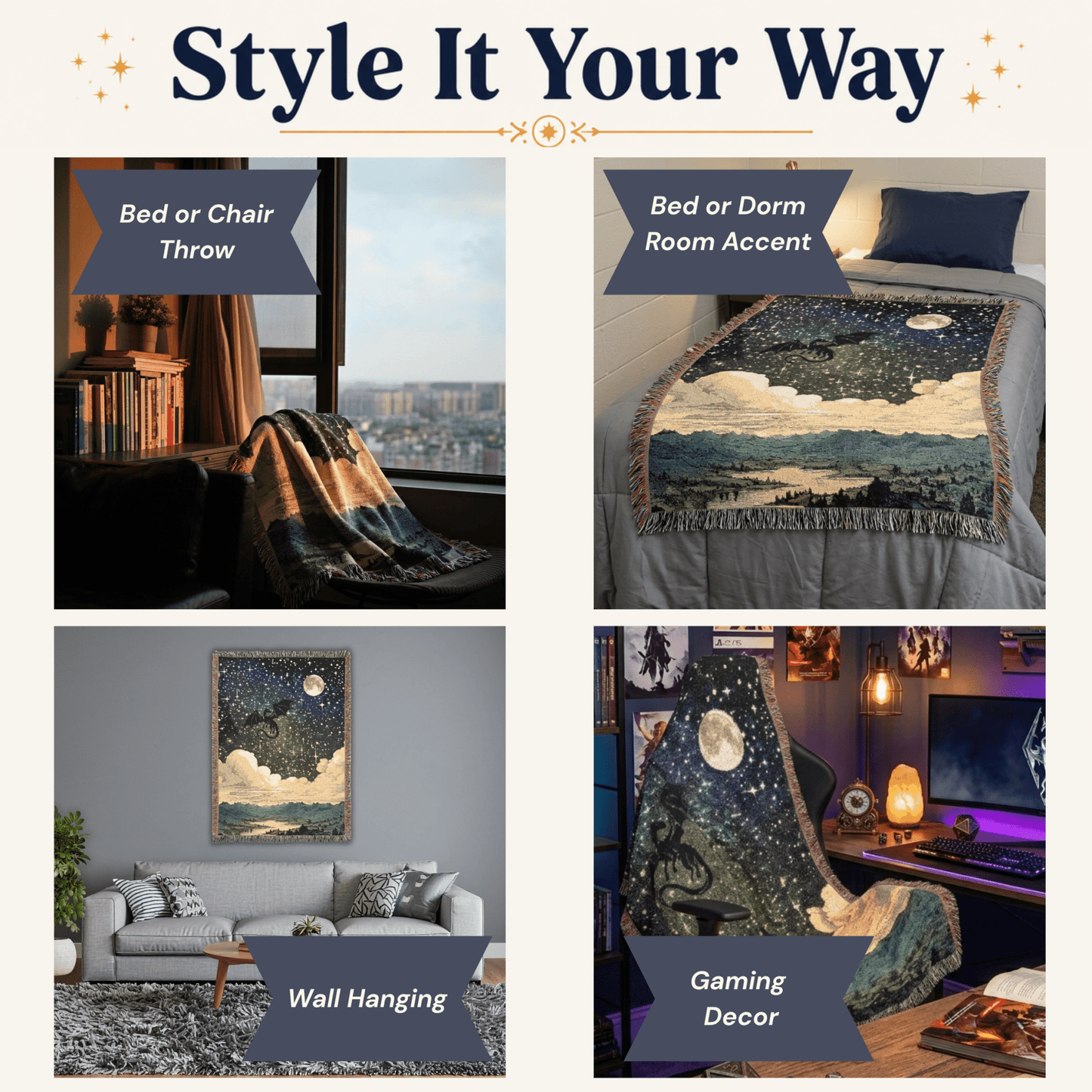 Celestial Dragon Woven Blanket, Fantasy Throw Blanket - You're My Kind of Weird