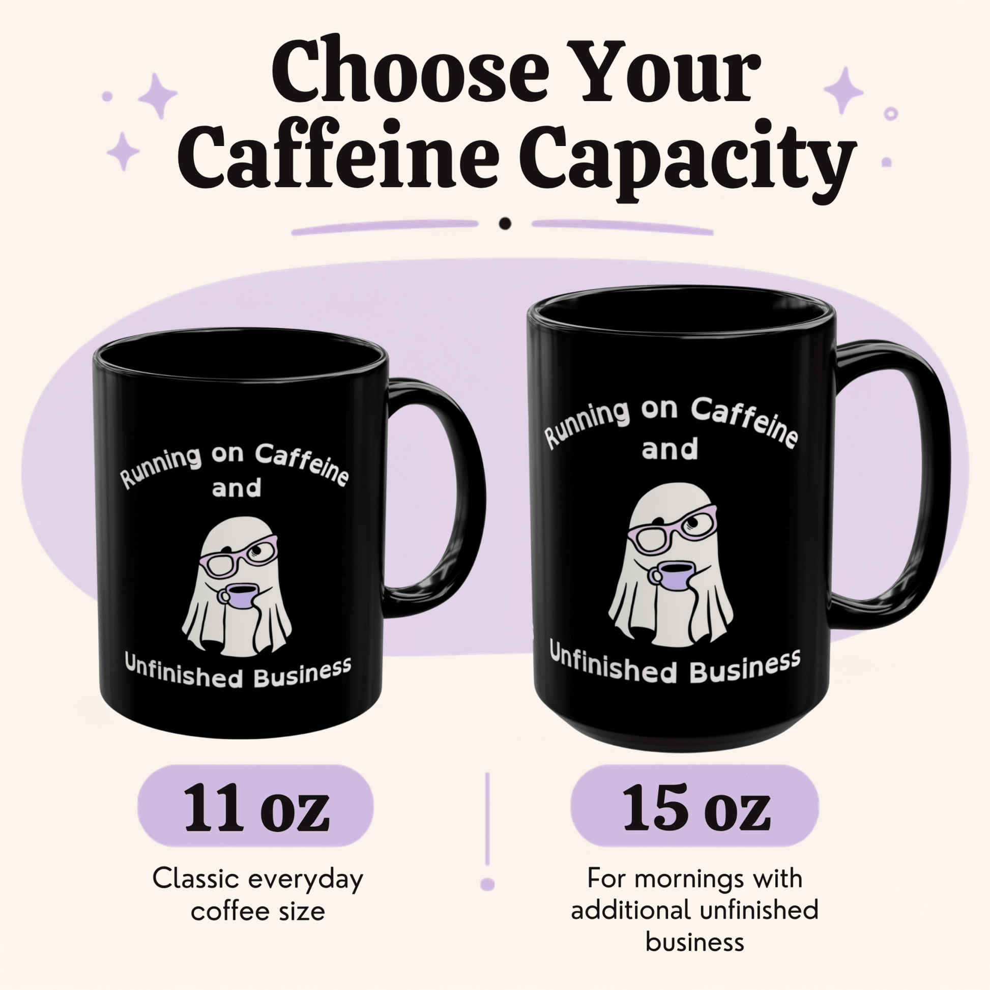 Running on Caffeine and Unfinished Business Ghost Mug | Black Coffee Cup - You're My Kind of Weird