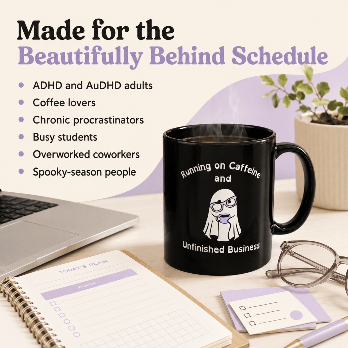 Running on Caffeine and Unfinished Business Ghost Mug | Black Coffee Cup - You're My Kind of Weird
