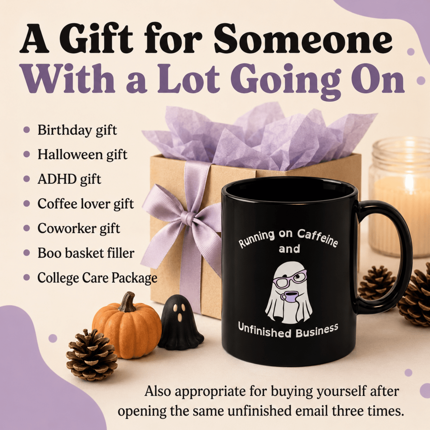 Running on Caffeine and Unfinished Business Ghost Mug | Black Coffee Cup - You're My Kind of Weird