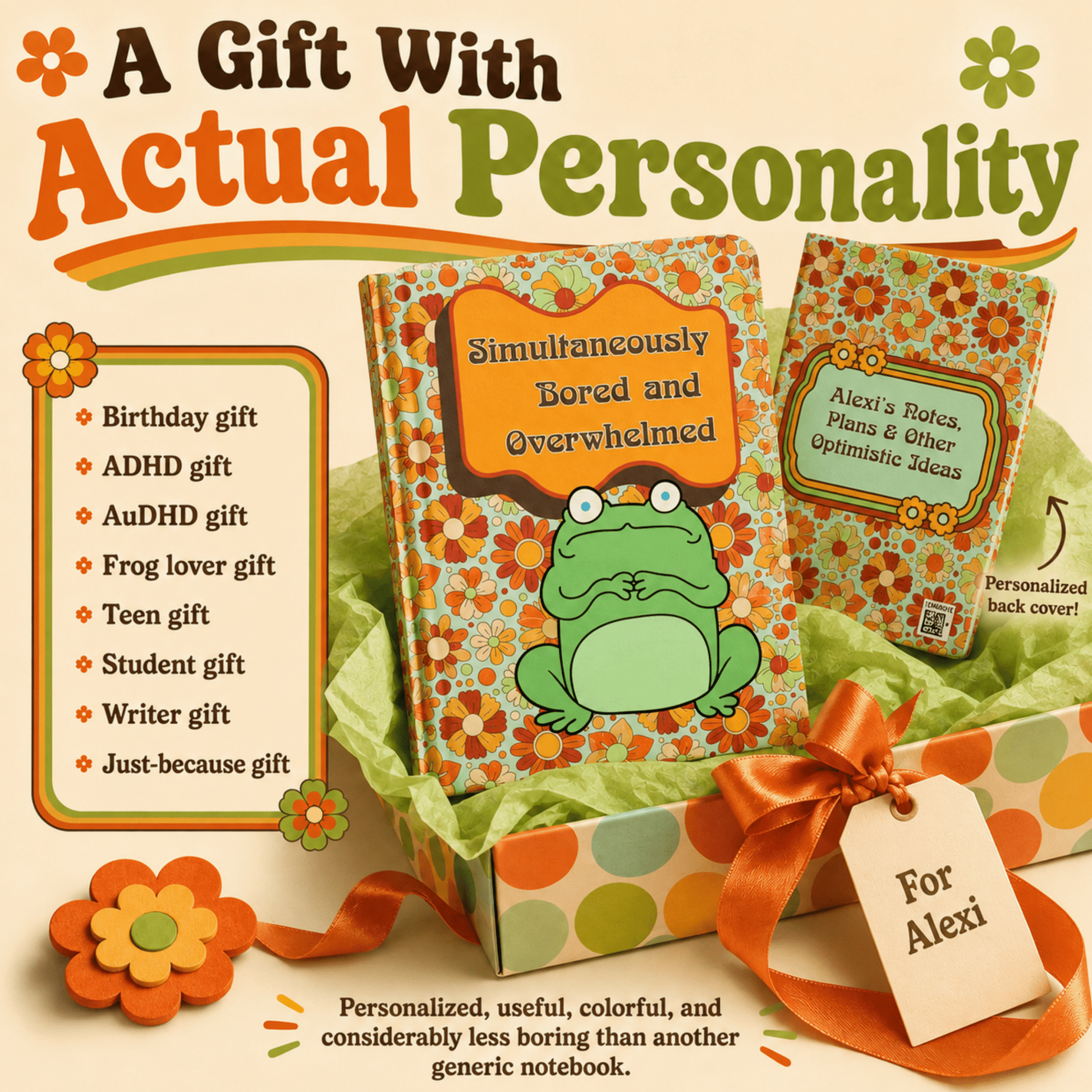 Personalized ADHD Journal, Custom Frog Notebook, AuDHD Gift - You're My Kind of Weird