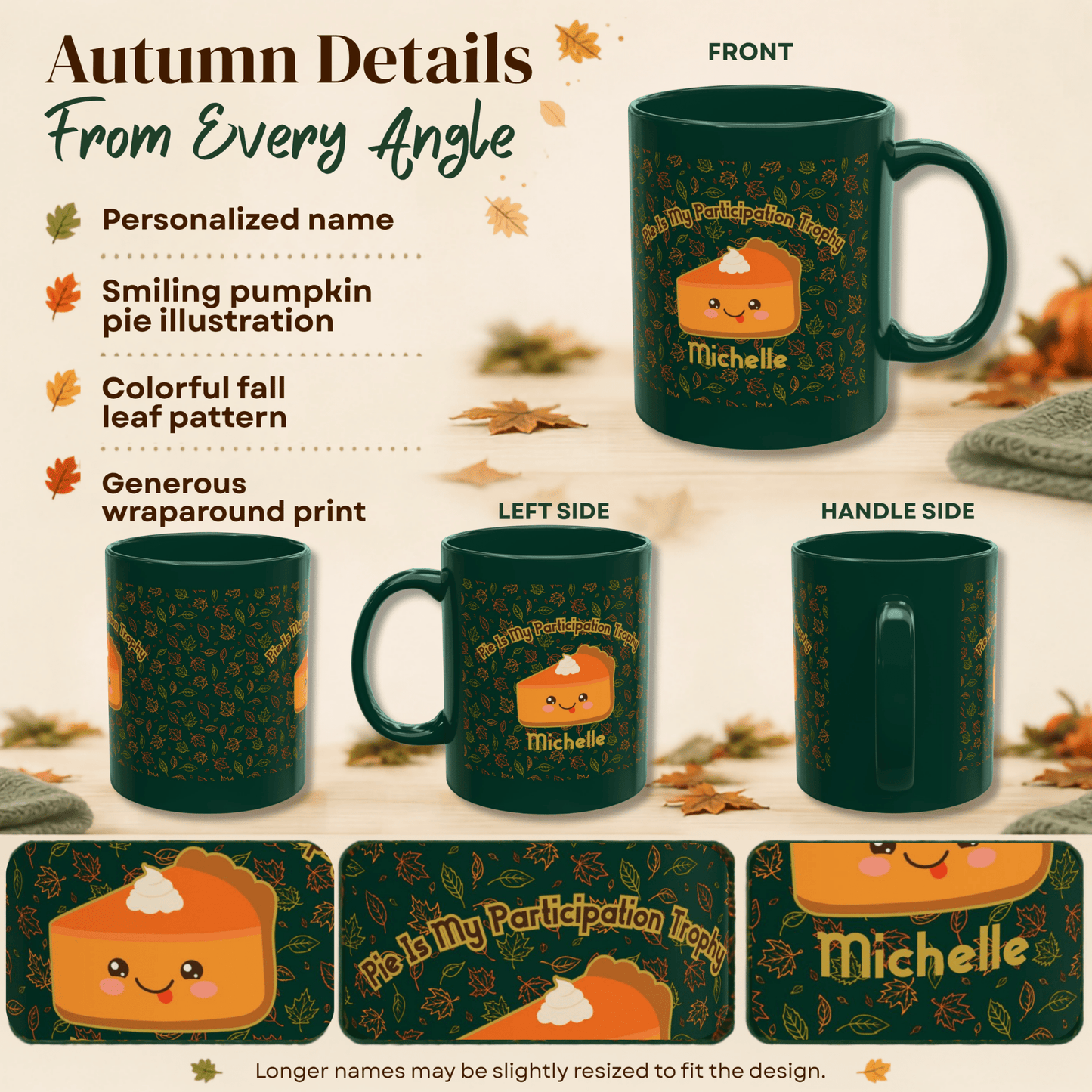Personalized Cute Kawaii Pumpkin Pie Thanksgiving Mug, Pie Is My Participation Trophy - You're My Kind of Weird