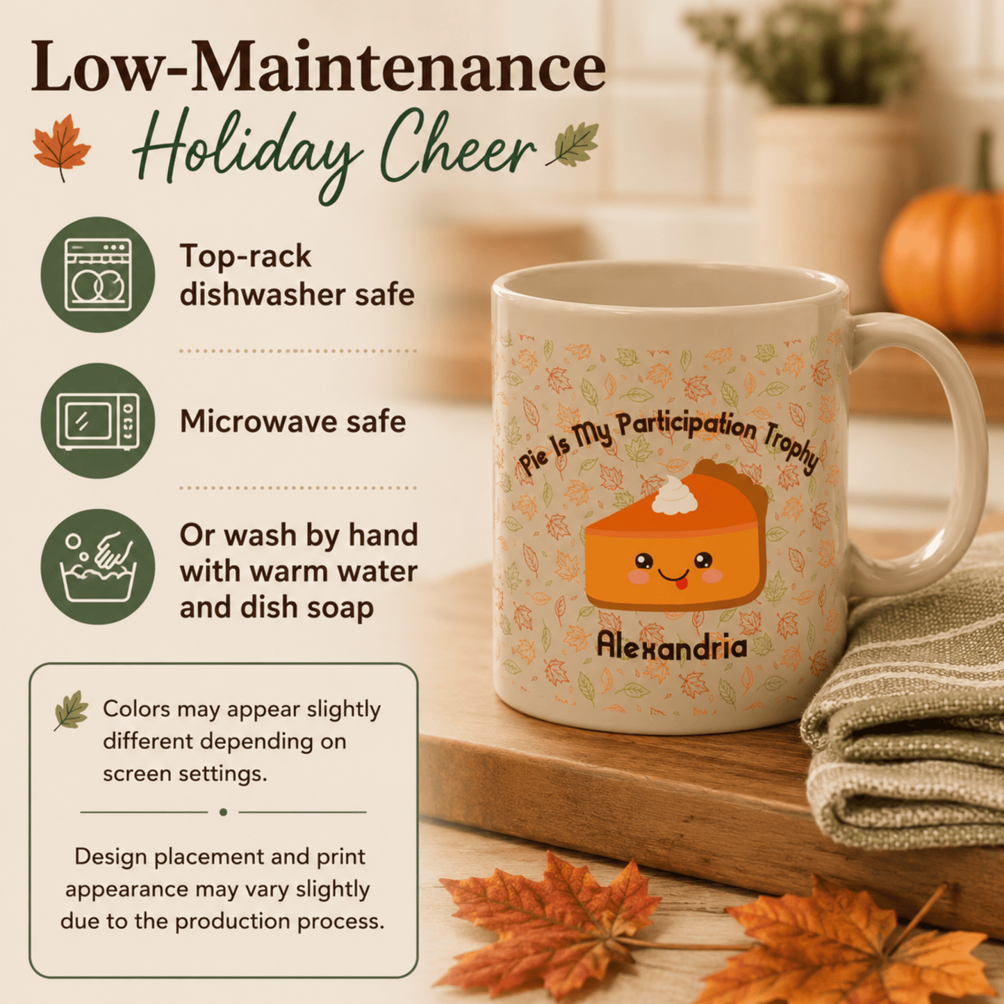 Personalized Cute Kawaii Pumpkin Pie Thanksgiving Mug, Pie Is My Participation Trophy - You're My Kind of Weird