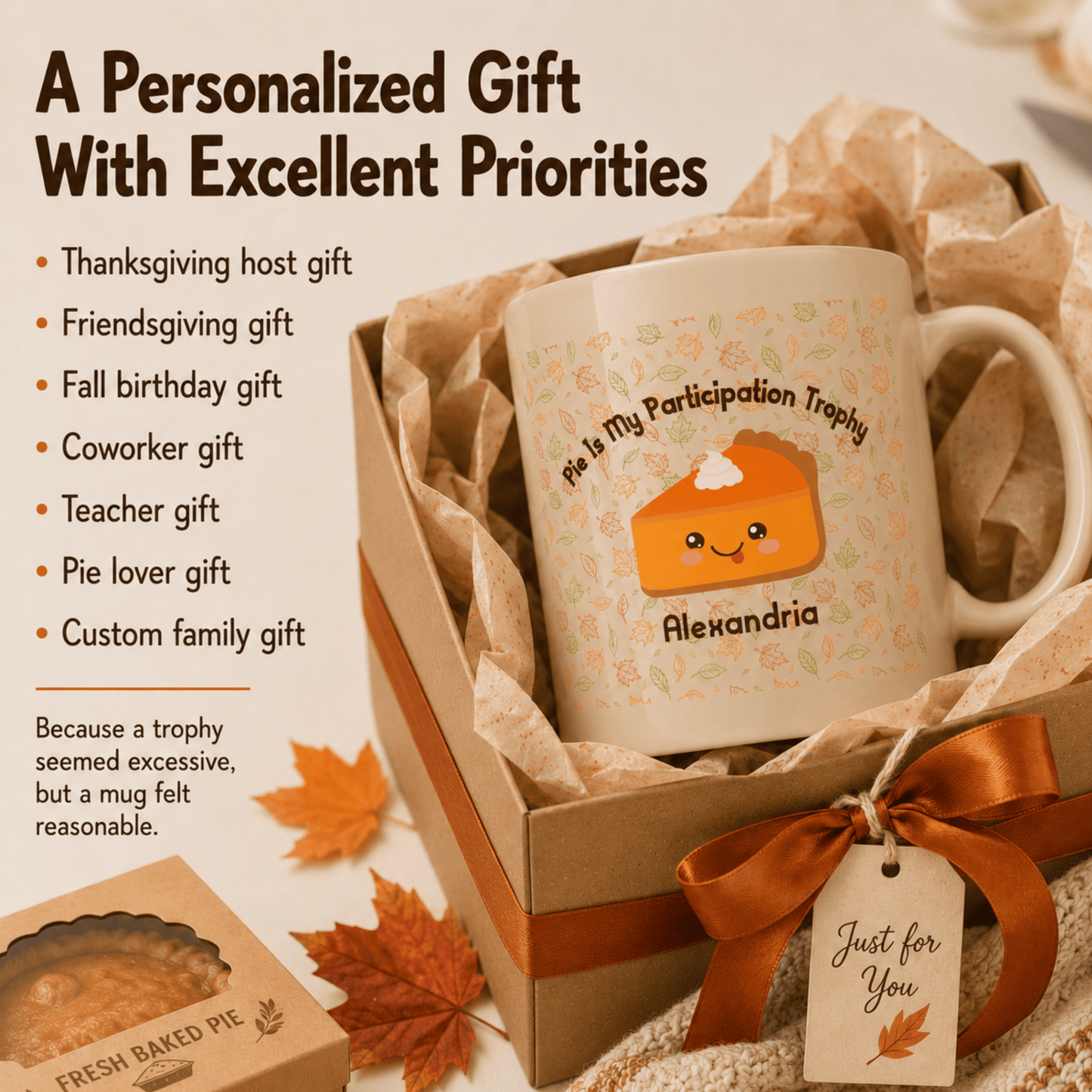 Personalized Cute Kawaii Pumpkin Pie Thanksgiving Mug, Pie Is My Participation Trophy - You're My Kind of Weird