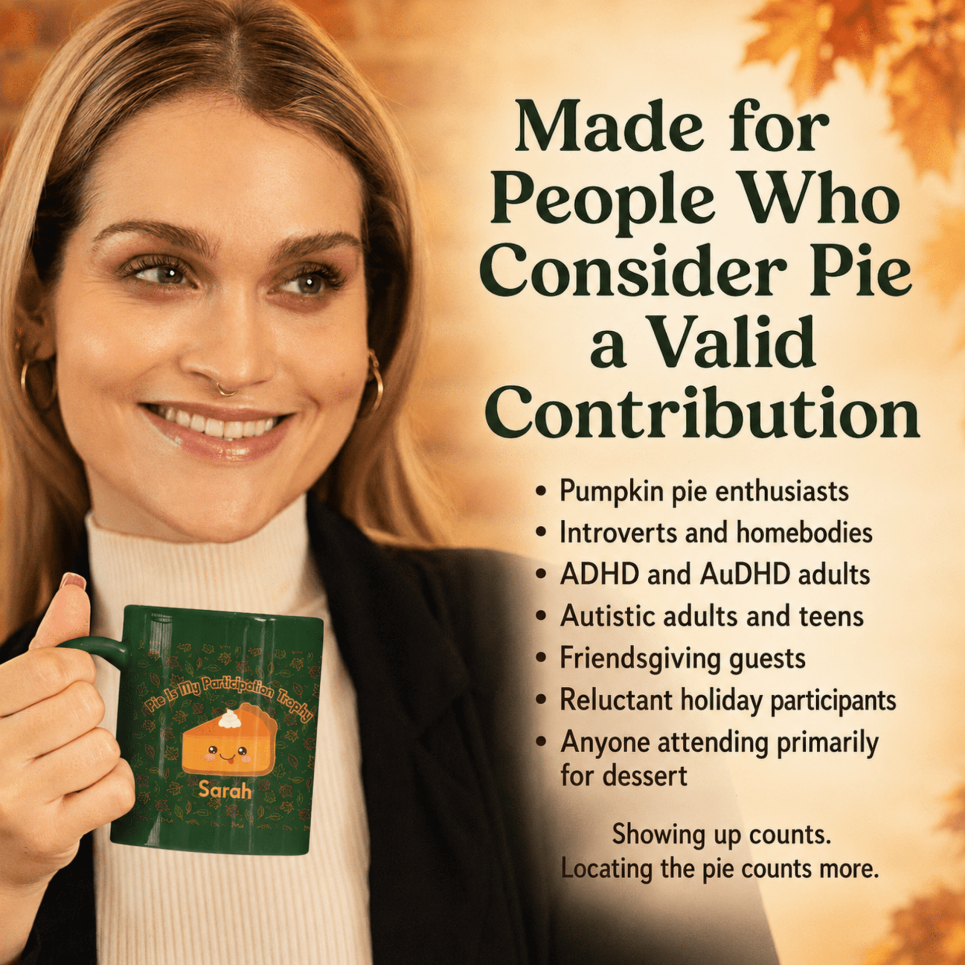 Personalized Cute Kawaii Pumpkin Pie Thanksgiving Mug, Pie Is My Participation Trophy - You're My Kind of Weird