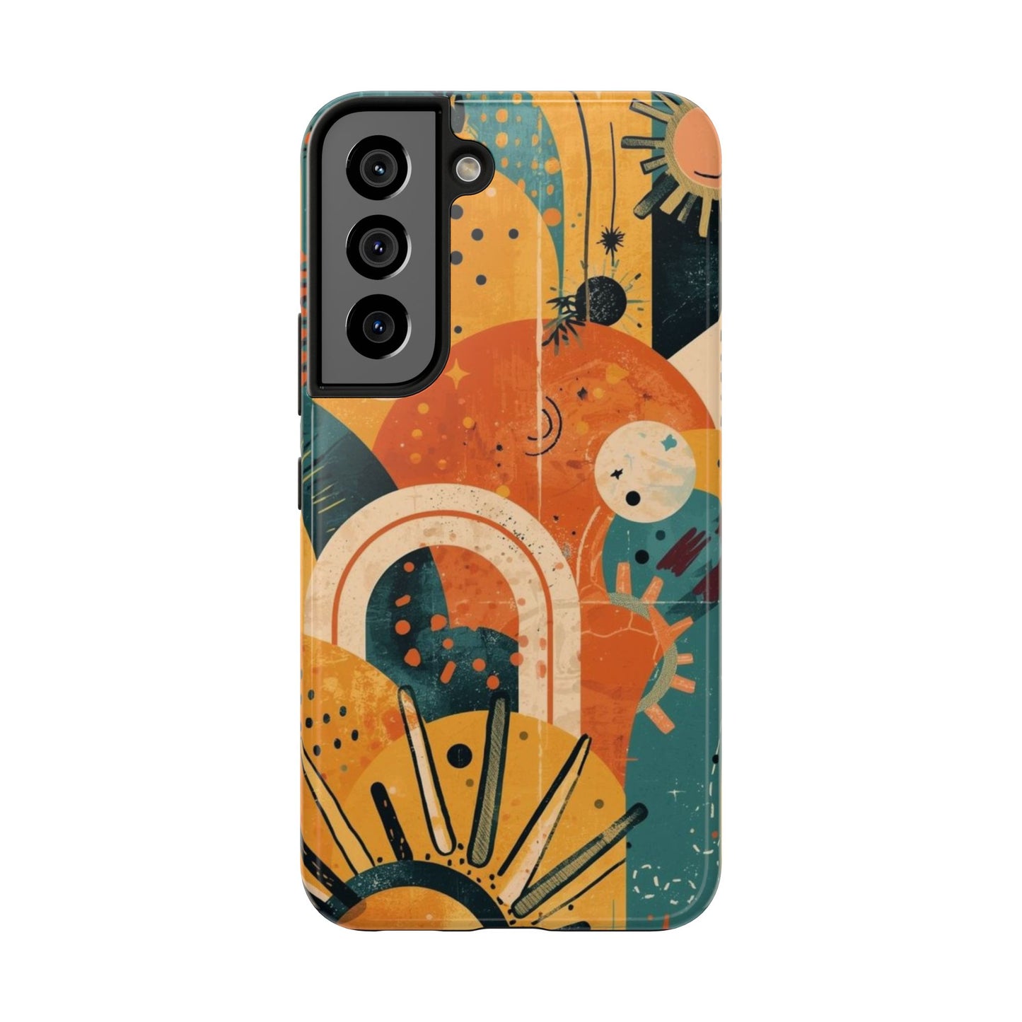 Dopamine Fun Retro Celestial Sun and Moon Samsung Phone Case | Abstract Boho Art - You're My Kind of Weird