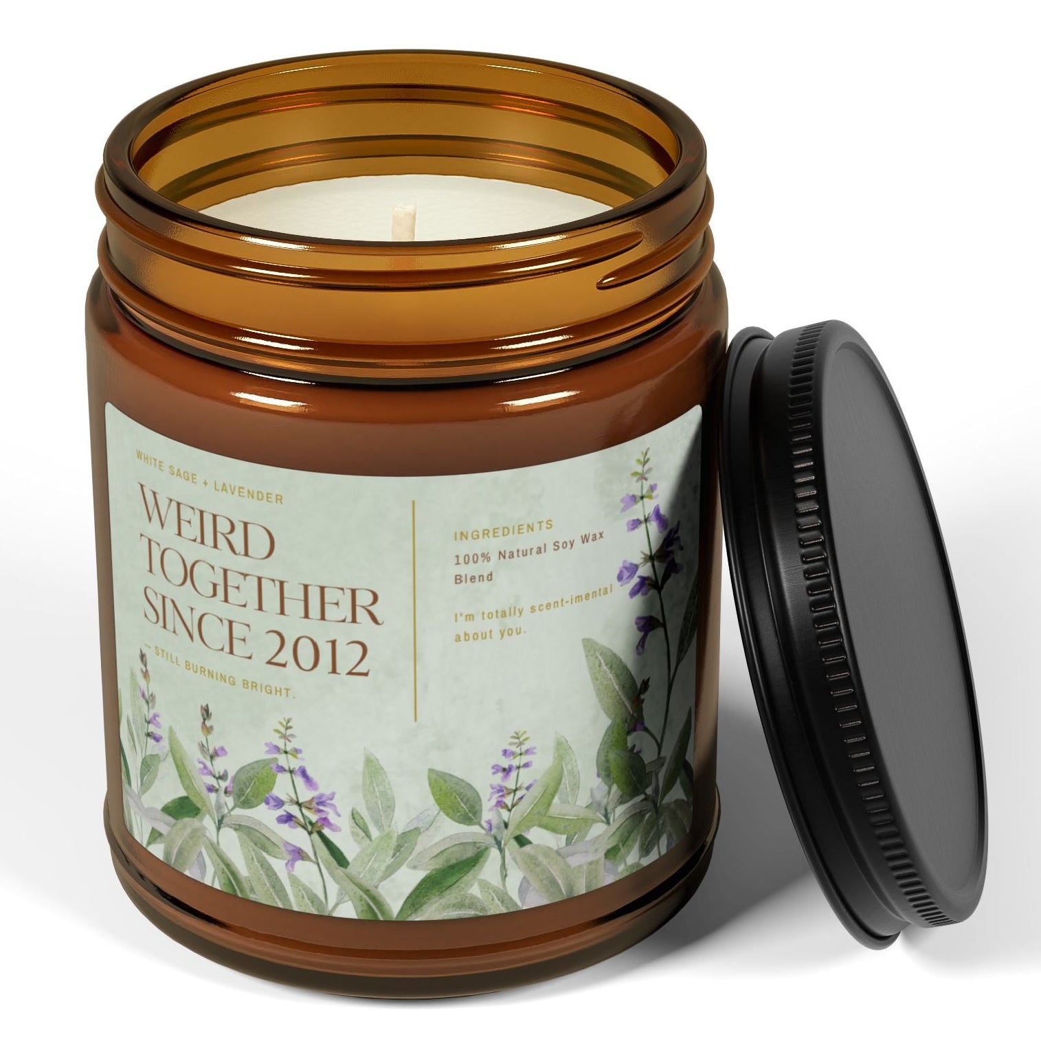 Weird Together Since [Custom Year] Herb Garden Lavender Label Candle amber jar | Soy Candle - You're My Kind of Weird
