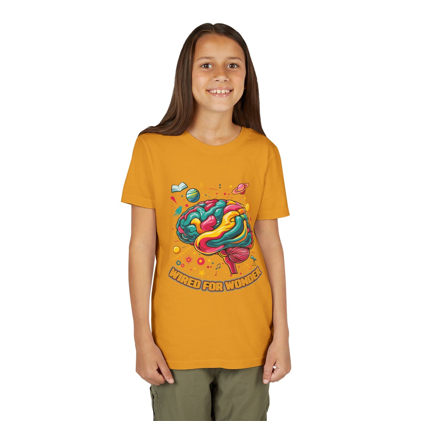 Youth Tee — Colorful Brain Art "Wired for Wonder" Kids T-Shirt - You're My Kind of Weird
