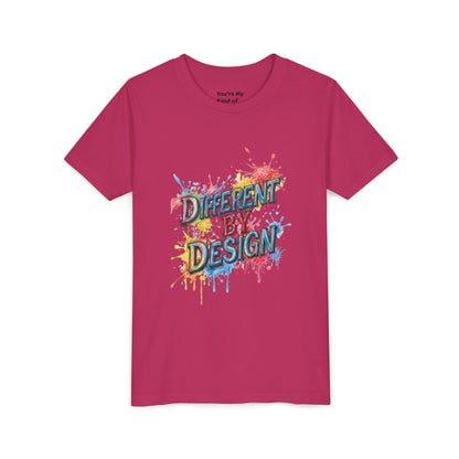 Different by Design Youth Tee - Colorful Graphic Shirt for Kids, Unique Style, Birthday Gift, Fun School Wear, Creative Expression