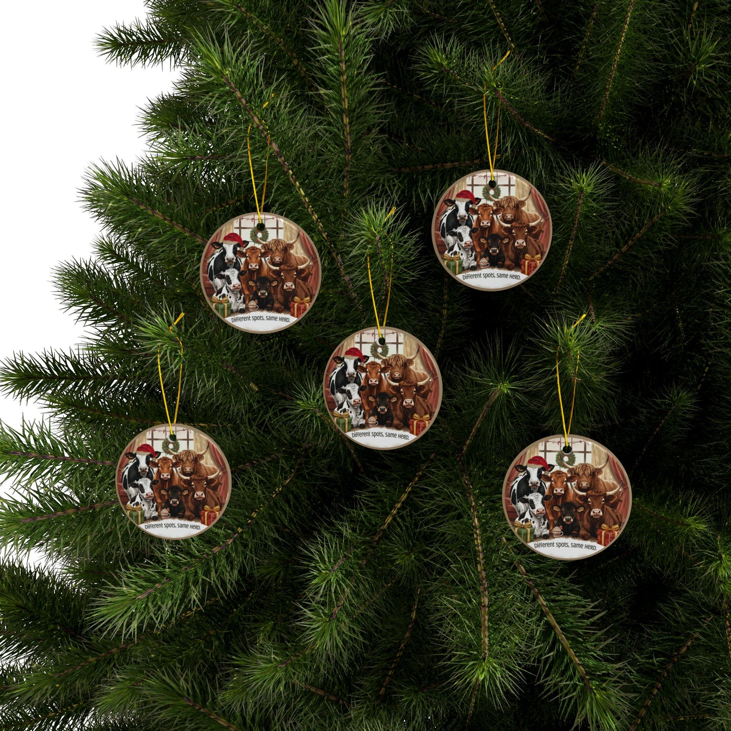 Festive Ceramic Ornaments - “Different Spots, Same Herd.” (1/3/5/10 pcs) - You're My Kind of Weird