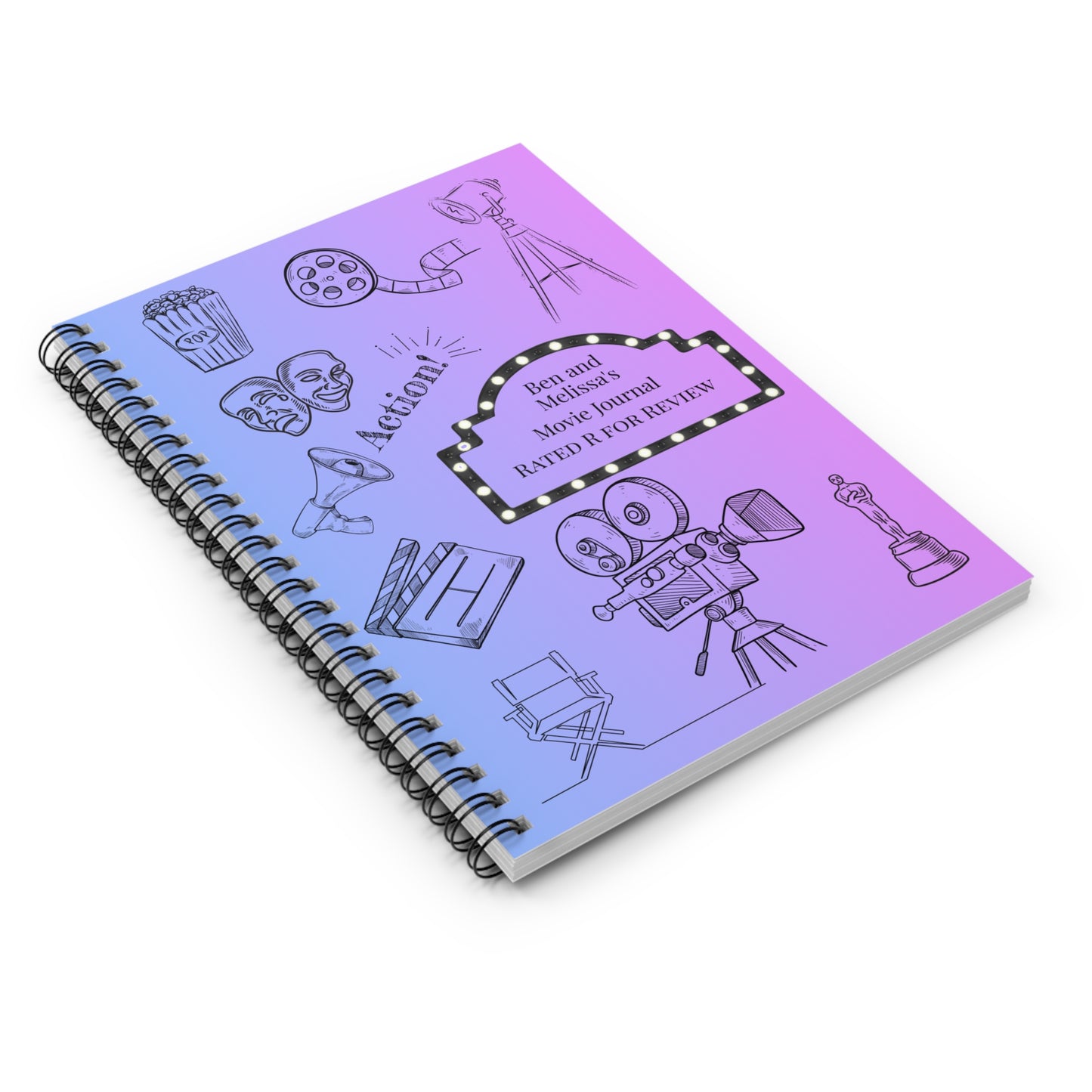 Personalized Movie Journal Spiral Notebook ("Ben and Melissa's Movie Journal: RATED R FOR REVIEW") - You're My Kind of Weird