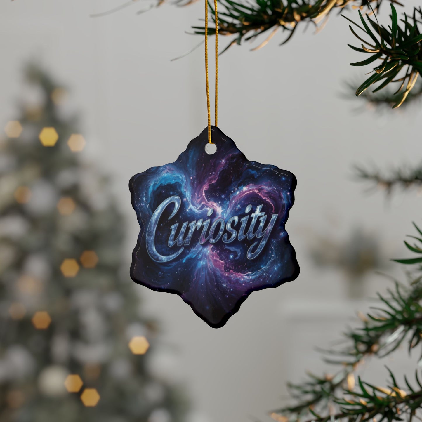 2 - Sided Print Neuroverse “Curiosity” Ornament – Cosmic Holiday Decor for Wonder Seekers | Ceramic Snowflake & Circle Shapes - You're My Kind of Weird