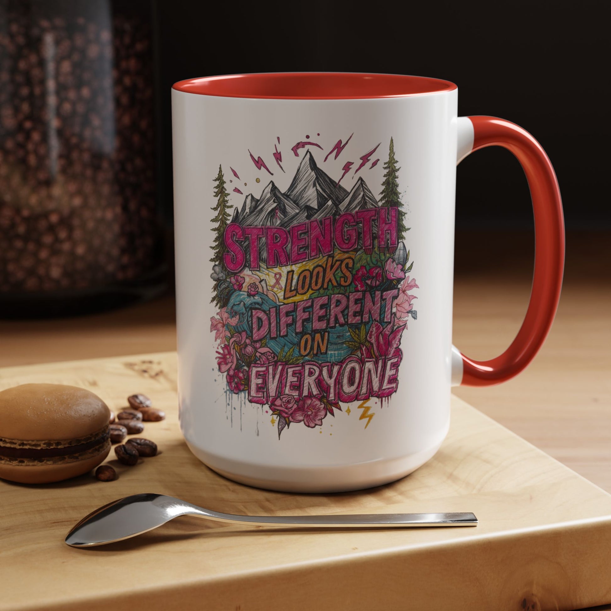 “Strength Looks Different on Everyone” Inspirational Coffee Mug – Breast Cancer Awareness Gift - You're My Kind of Weird
