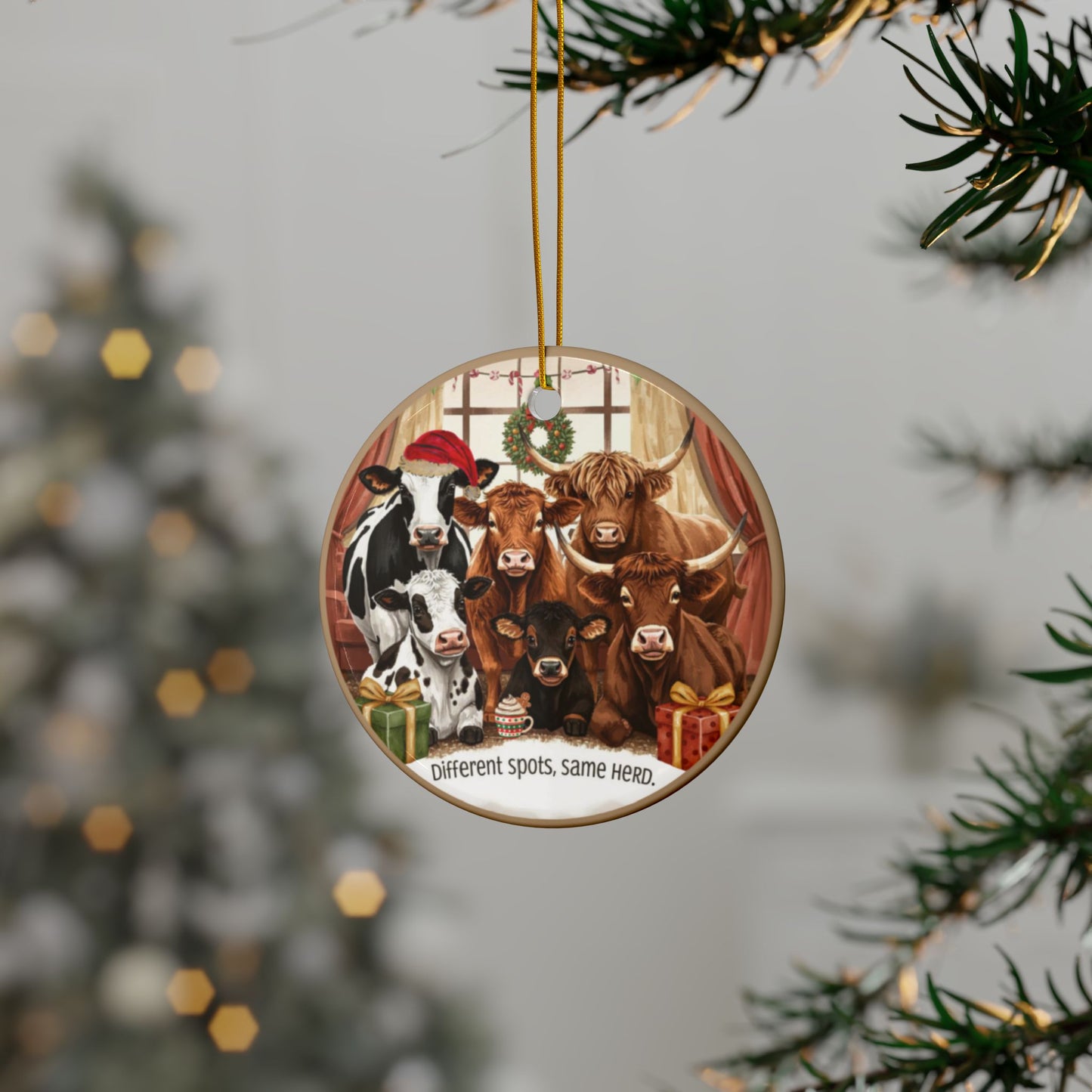 Festive Ceramic Ornaments - “Different Spots, Same Herd.” (1/3/5/10 pcs) - You're My Kind of Weird