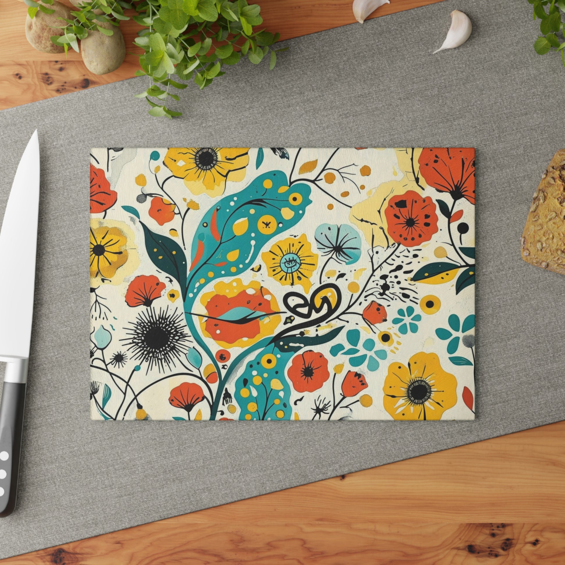 Dopamine Whimsical Floral Pattern Glass Cutting Board | Colorful Wildflowers - You're My Kind of Weird