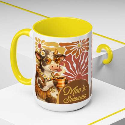 "Moo'd: Stabilized" Hippie Cow Accent Mug (15oz) - You're My Kind of Weird