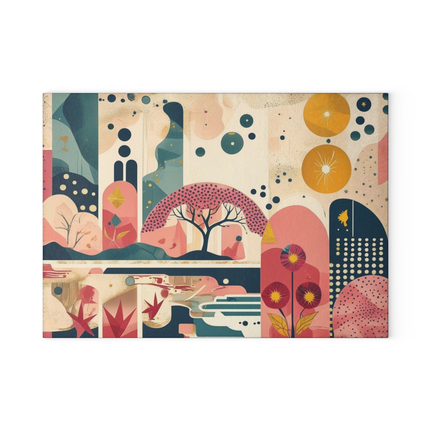 Dopamine Abstract Retro Landscape Glass Cutting Board | Mid - Century Modern Kitchen Decor - You're My Kind of Weird