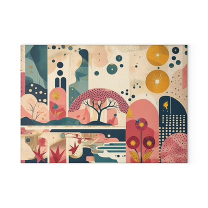 Dopamine Abstract Retro Landscape Glass Cutting Board | Mid - Century Modern Kitchen Decor - You're My Kind of Weird