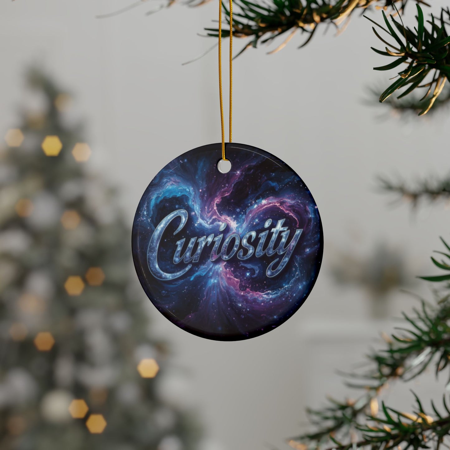 2 - Sided Print Neuroverse “Curiosity” Ornament – Cosmic Holiday Decor for Wonder Seekers | Ceramic Snowflake & Circle Shapes - You're My Kind of Weird