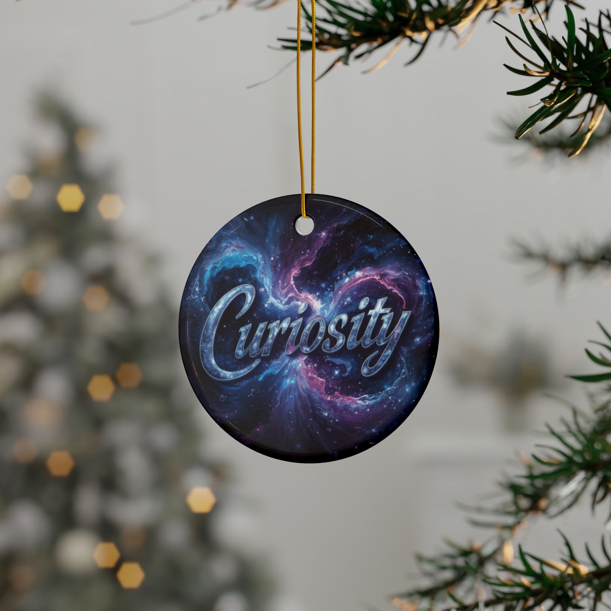 2 - Sided Print Neuroverse “Curiosity” Ornament – Cosmic Holiday Decor for Wonder Seekers | Ceramic Snowflake & Circle Shapes - You're My Kind of Weird